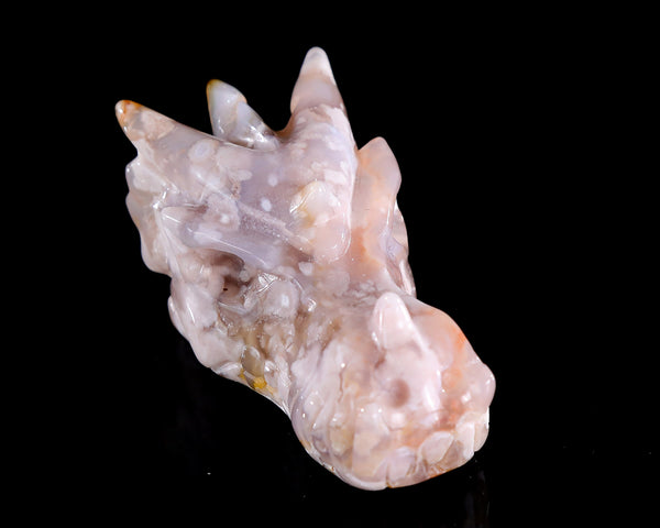 3.9" Sakura Agate Hand Carved Crystal Dragon Skull Sculpture