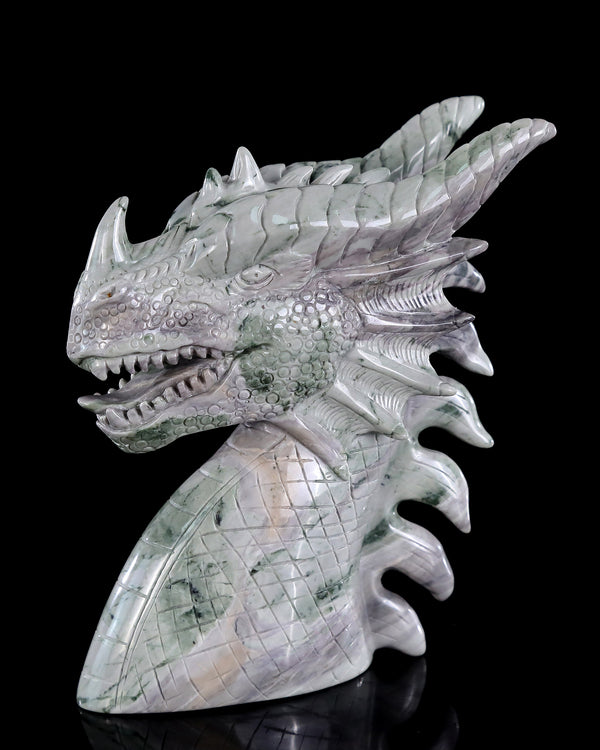 4.9" Jiulong Jade Hand Carved Crystal Dragon Skull Sculpture