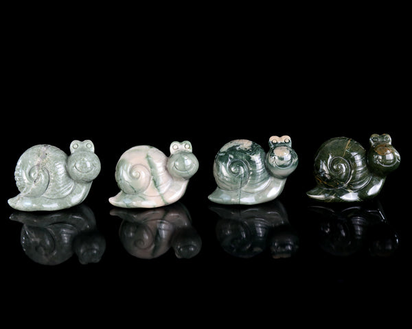 1.9" Jiulong Jade Hand Carved Crystal Snail Sculpture(4pcs)