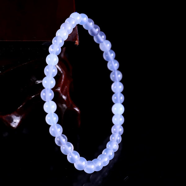 Natural Blue Chalcedony Round Bead Bracelet