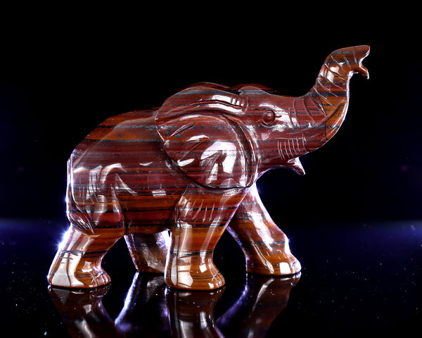 6.5" Tiger Iron Eye Hand Carved Crystal Elephant Sculpture