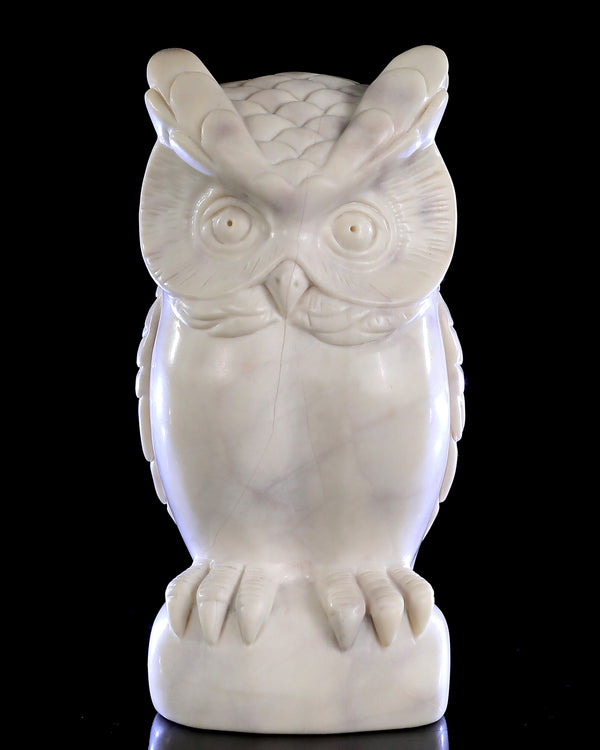 5.9"White Jade Hand Carved Crystal Owl Sculpture