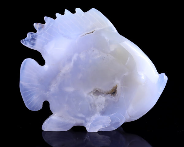 5.0" Blue Chalcedony Hand Carved Crystal Golden Fish Sculpture