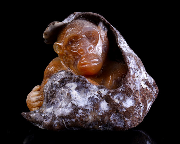 4.9" Chalcedony Hand Carved Crystal Ape Sculpture