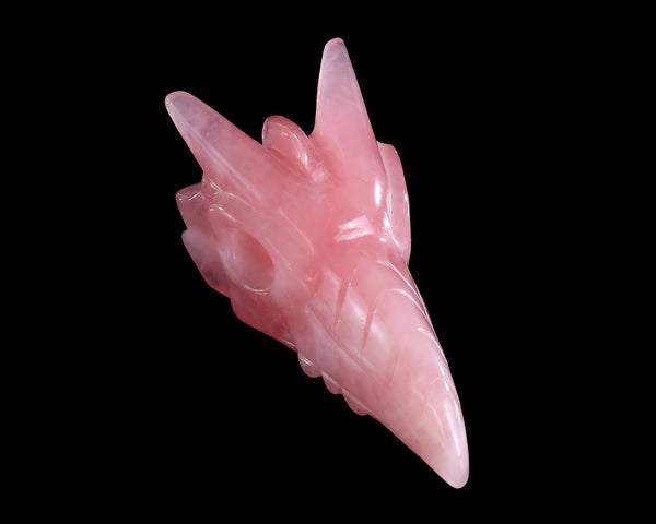 3.7" Rose Quartz Hand Carved Crystal Phoenix Skull Sculpture