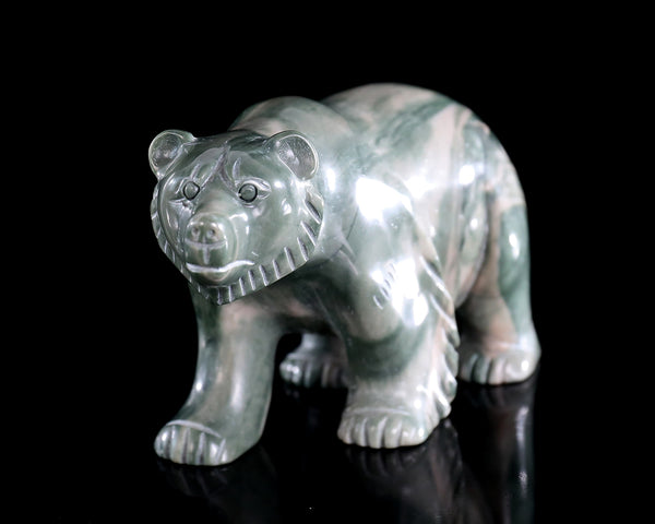 6.2" Jiulong Jade Hand Carved Crystal Polar Bear Sculpture