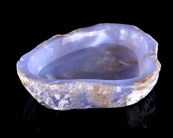 6" Blue Chalcedony Hand Carved Crystal Ashtray Fruit Tray