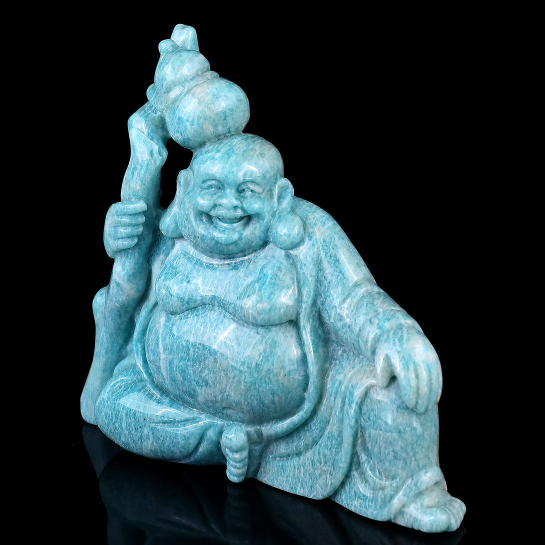 7.1" Amazonite Hand Carved Crystal Buddha Sculpture crysvibe