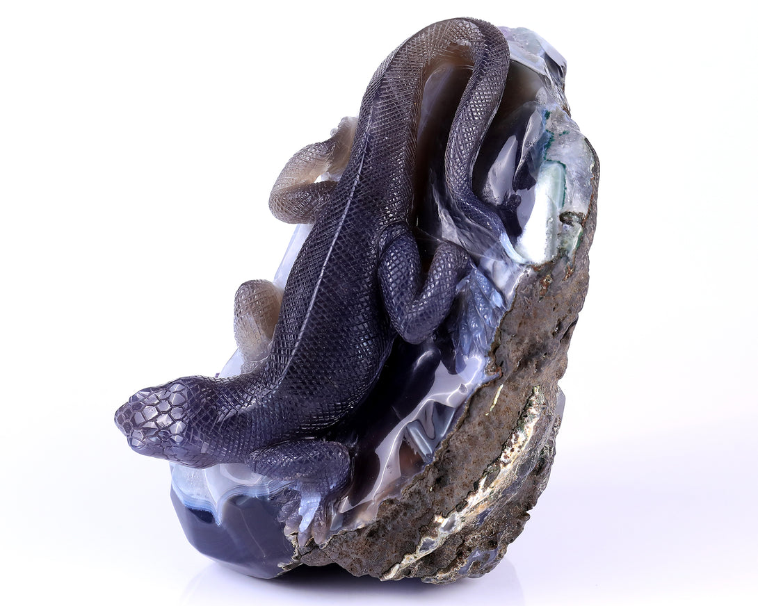 7.1" Amethyst Druse Agate Hand Carved Crystal Lizard Sculpture crysvibe