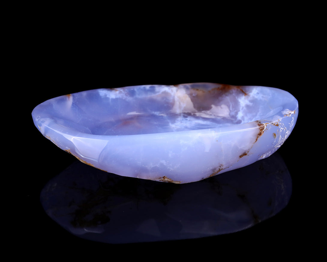 7.1" Blue Chalcedony Hand Carved Crystal Ashtray Fruit Tray crysvibe