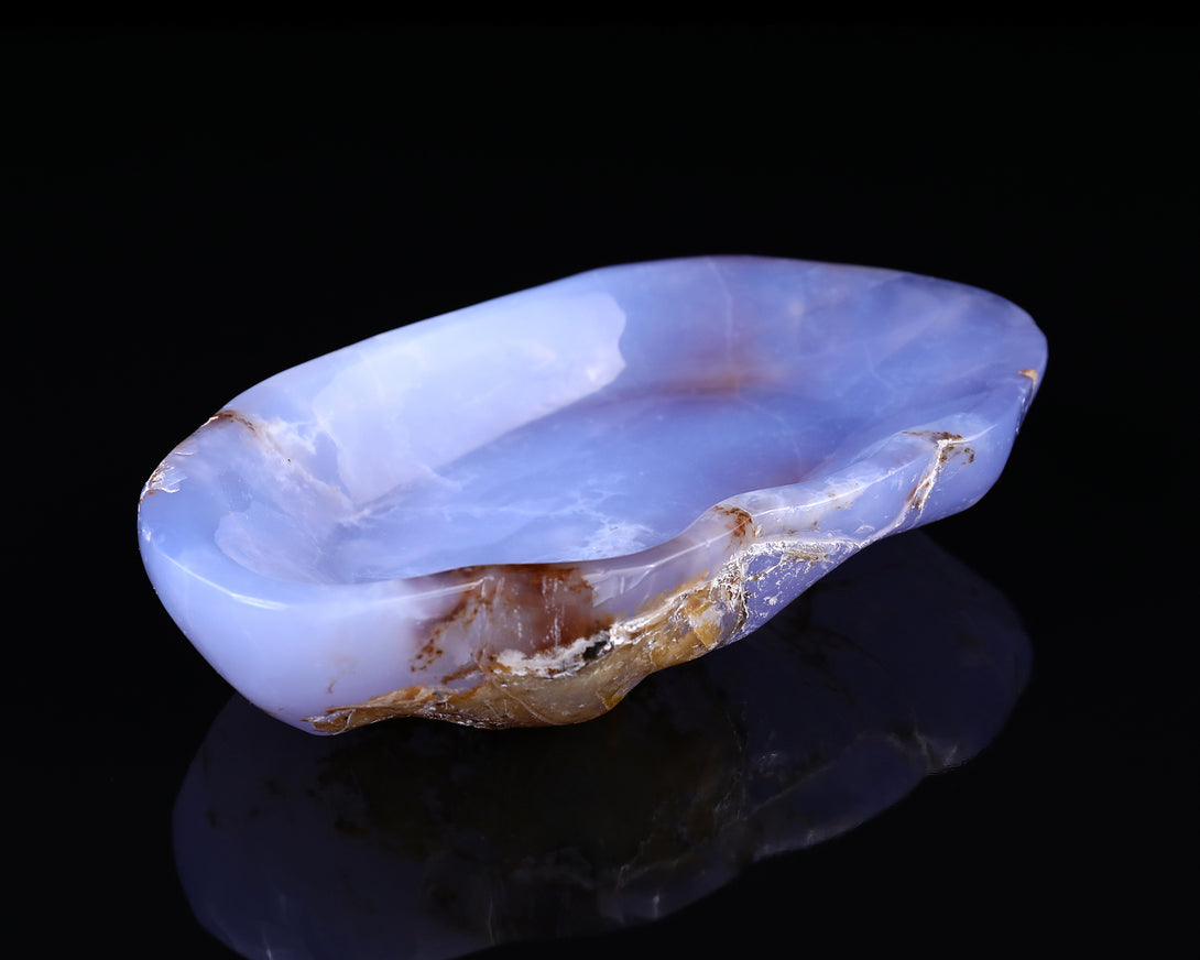 7.1" Blue Chalcedony Hand Carved Crystal Ashtray Fruit Tray crysvibe