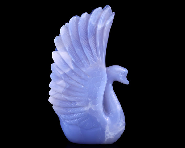 7.1" Blue Chalcedony Hand Carved Crystal Swan Sculpture crysvibe