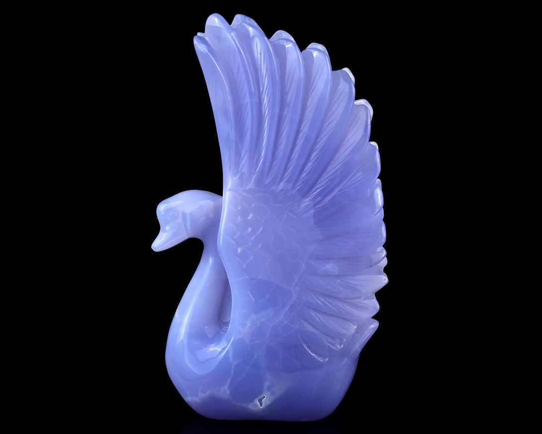 7.1" Blue Chalcedony Hand Carved Crystal Swan Sculpture crysvibe