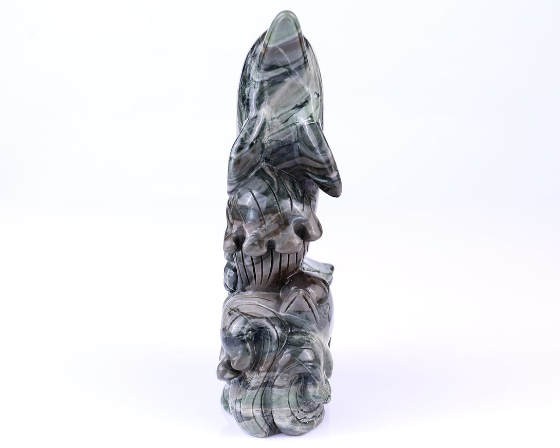 7.1" Jiulong Jade Hand Carved Crystal Dolphins Sculpture crysvibe