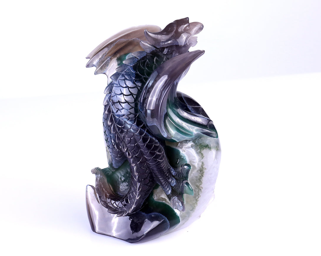 7.1" Quartz Rock Druse Hand Carved Crystal Dragon Sculpture crysvibe