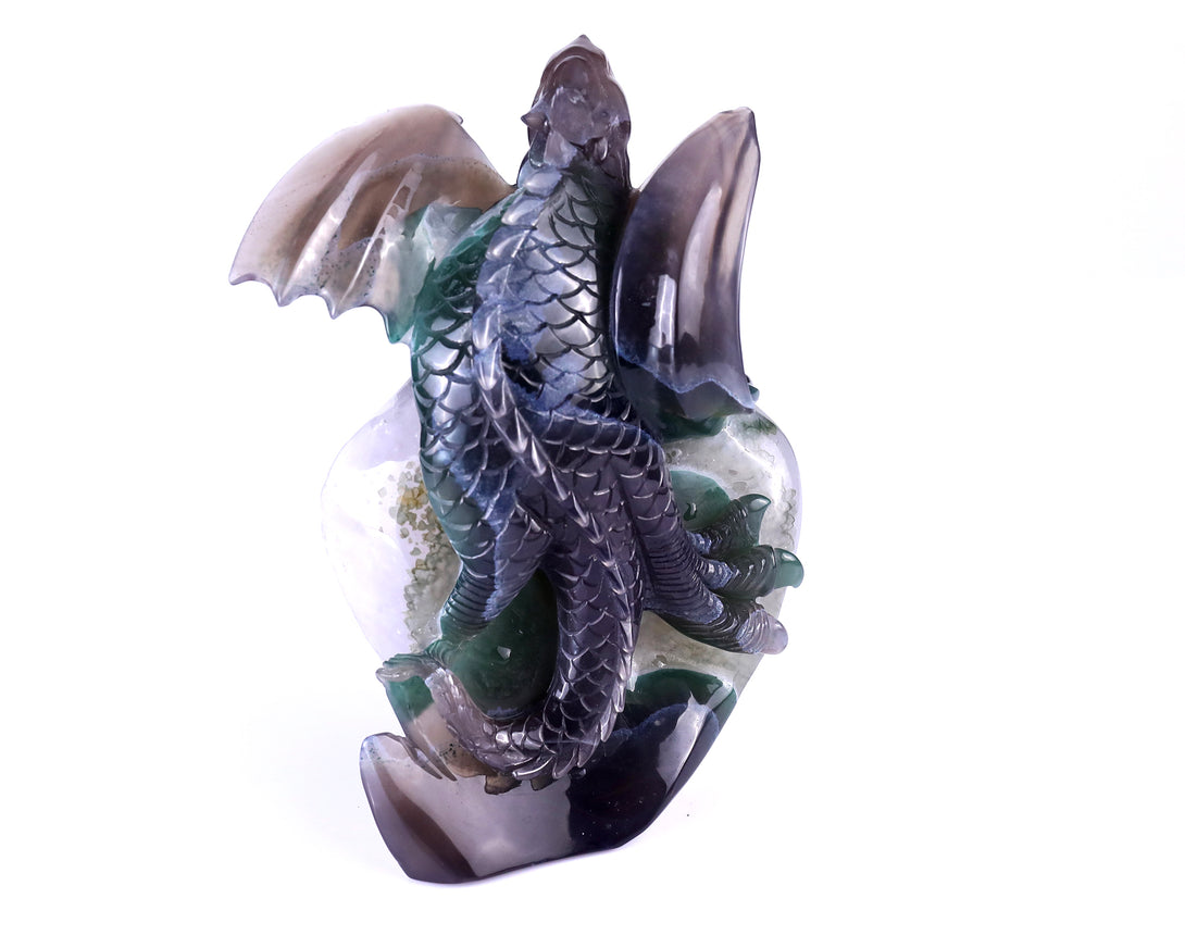 7.1" Quartz Rock Druse Hand Carved Crystal Dragon Sculpture crysvibe