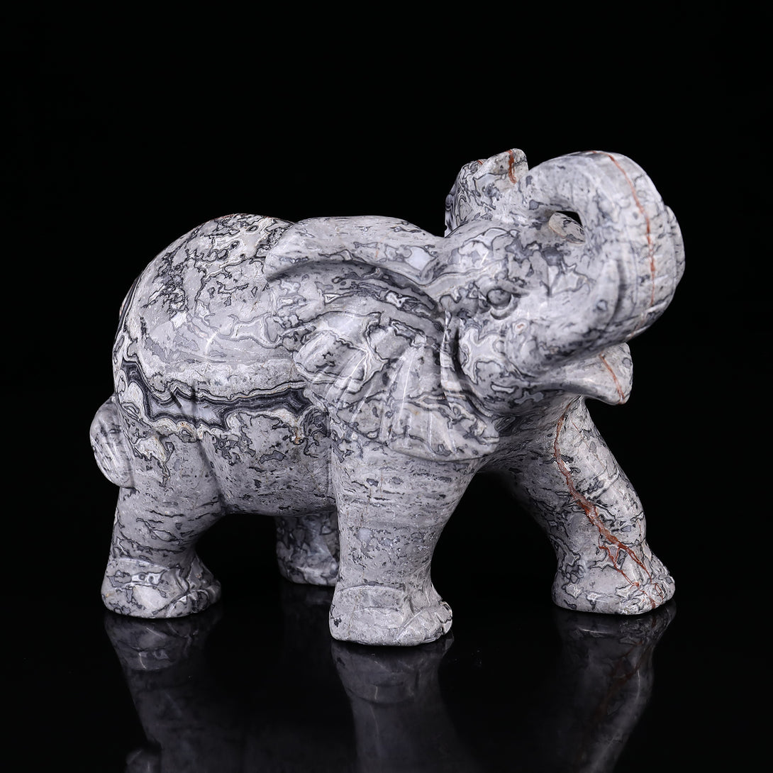 7.4" Map Jasper Hand Carved Crystal Elephant Sculpture crysvibe