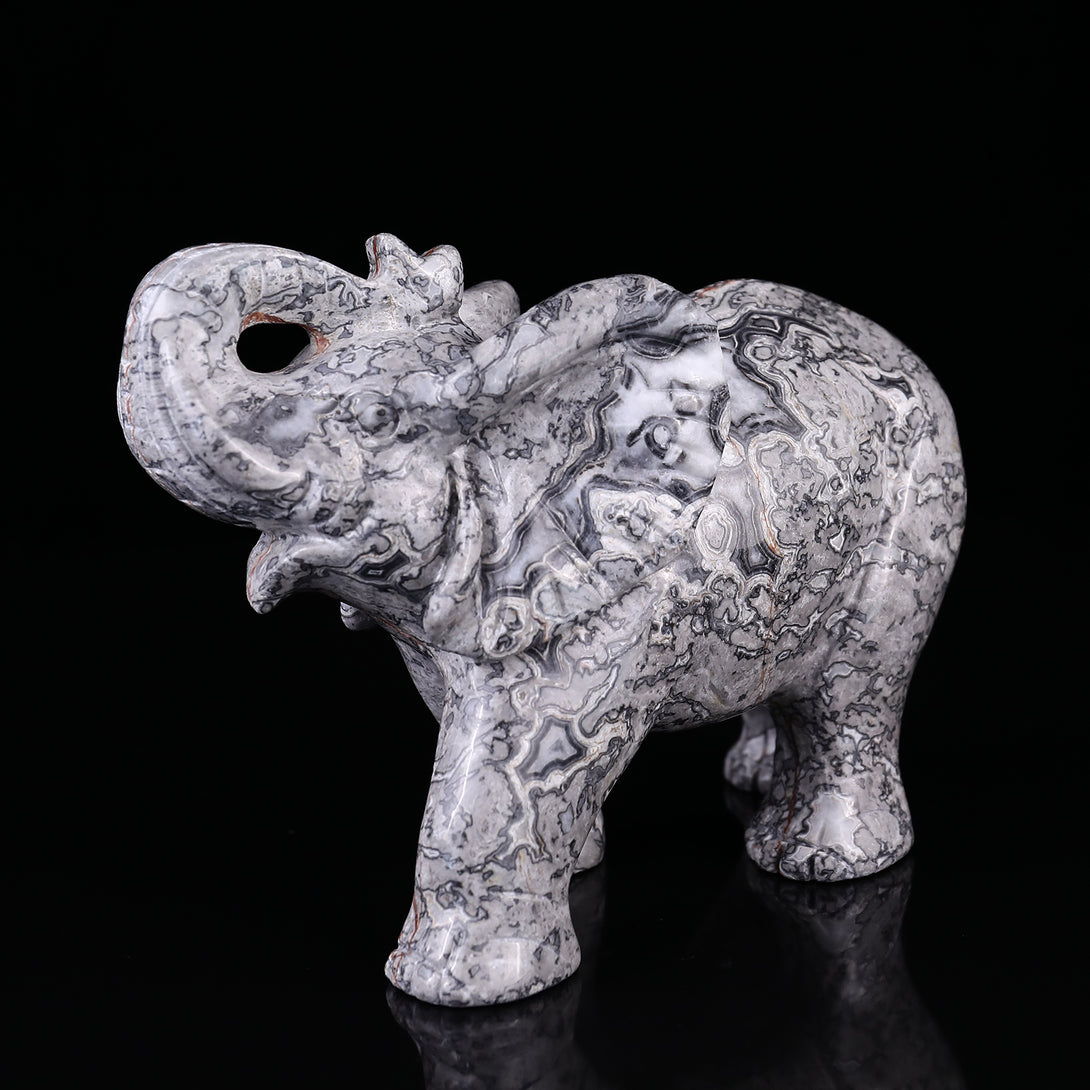 7.4" Map Jasper Hand Carved Crystal Elephant Sculpture crysvibe