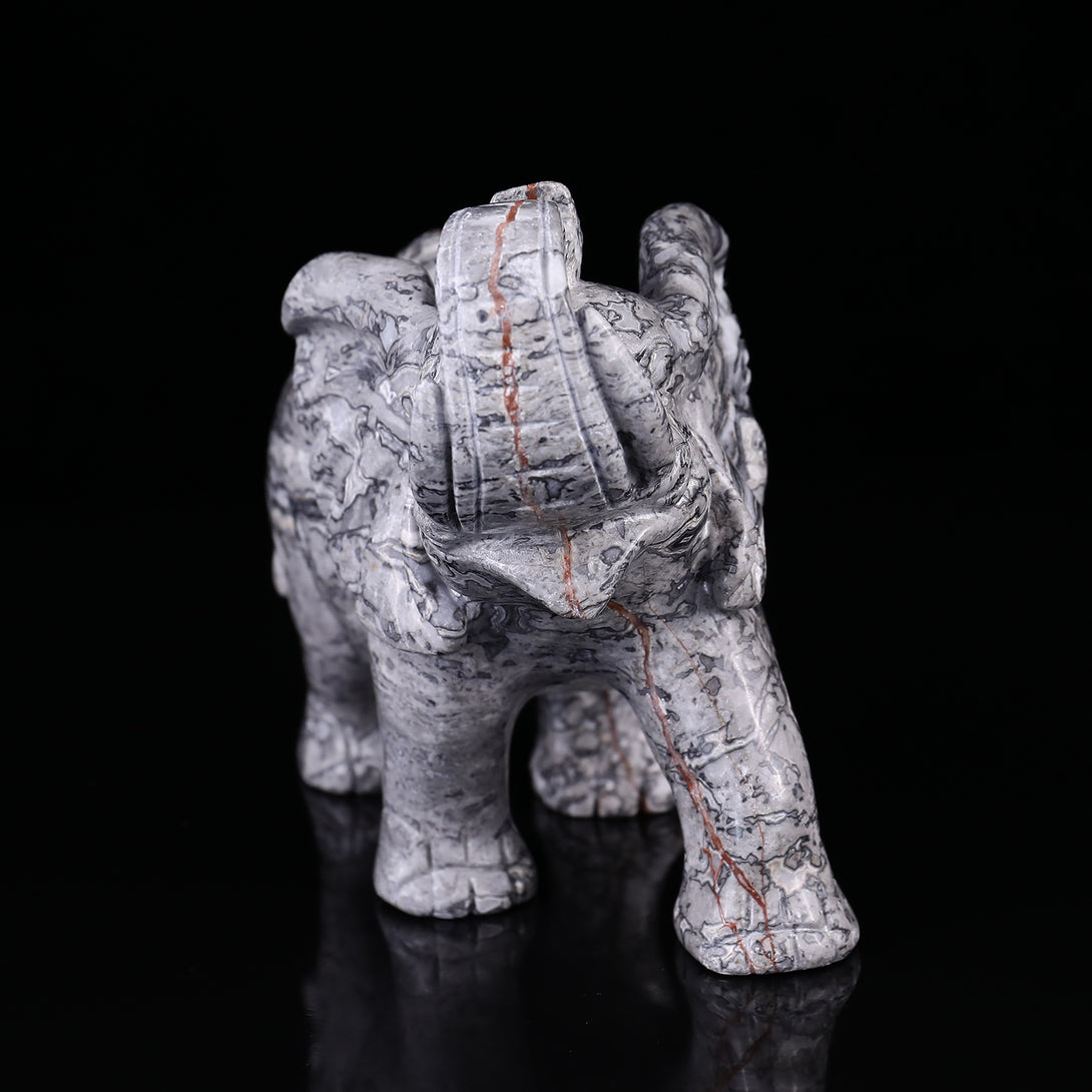 7.4" Map Jasper Hand Carved Crystal Elephant Sculpture crysvibe