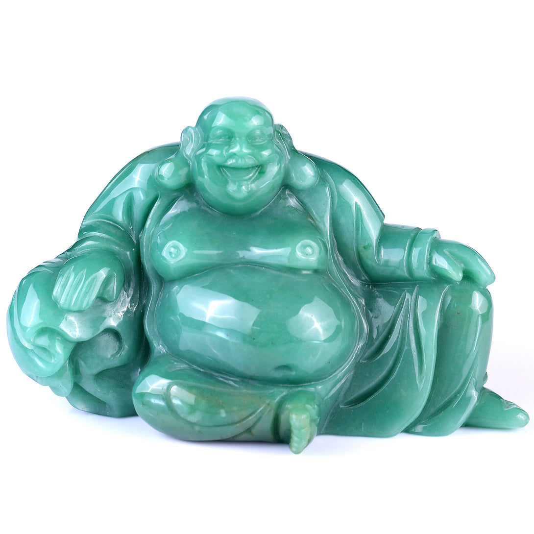 7.5" Green Aventurine Hand Carved Crystal Buddha Sculpture crysvibe