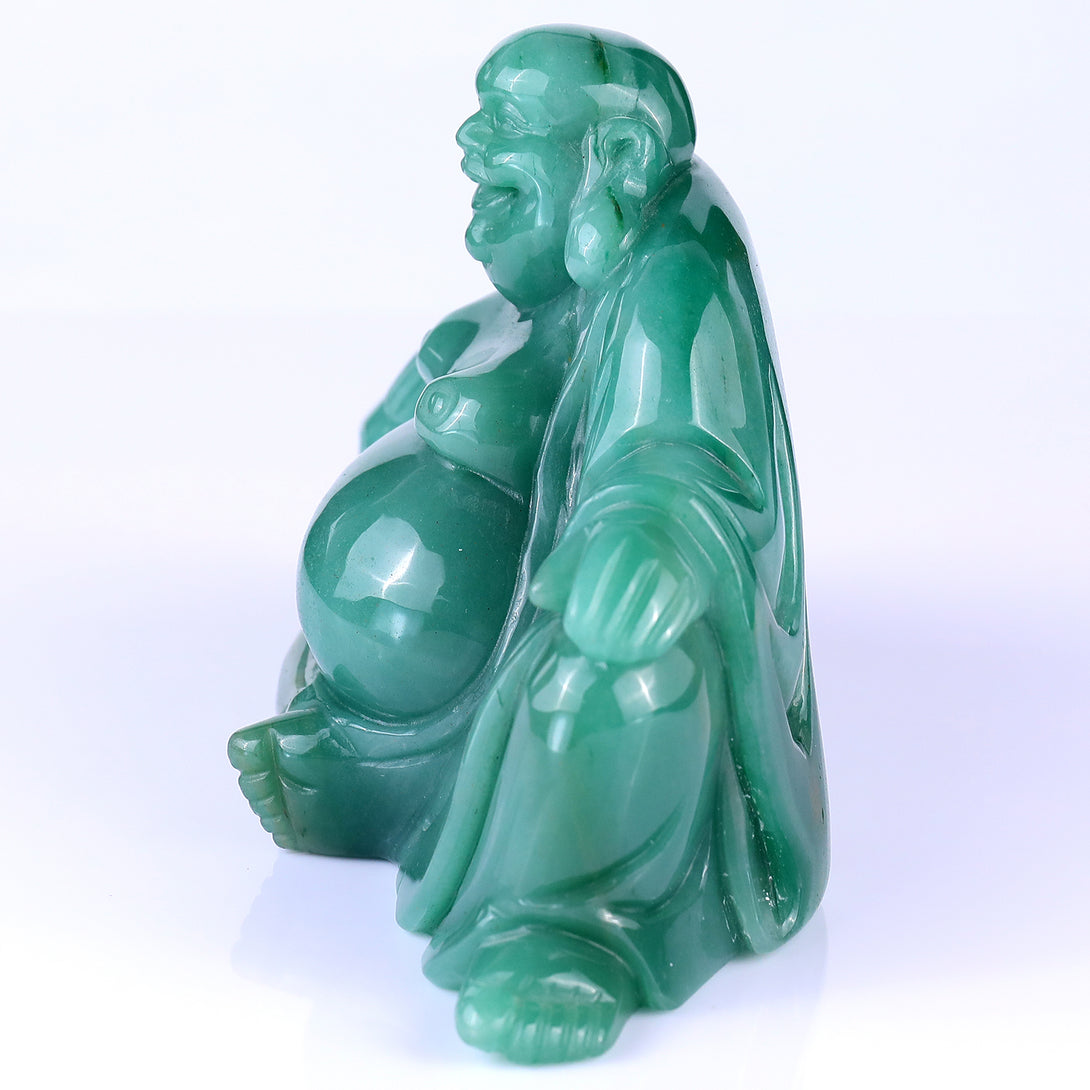 7.5" Green Aventurine Hand Carved Crystal Buddha Sculpture crysvibe