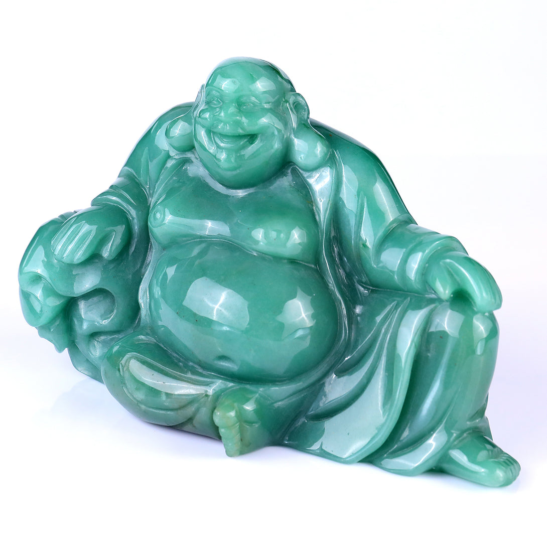 7.5" Green Aventurine Hand Carved Crystal Buddha Sculpture crysvibe