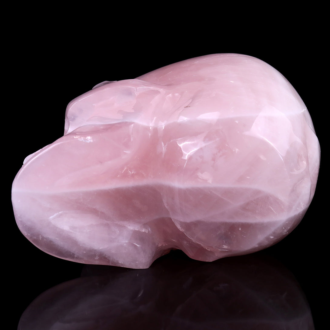 7.6" Rose Quartz Hand Carved Crystal Realistic Skull Sculpture crysvibe