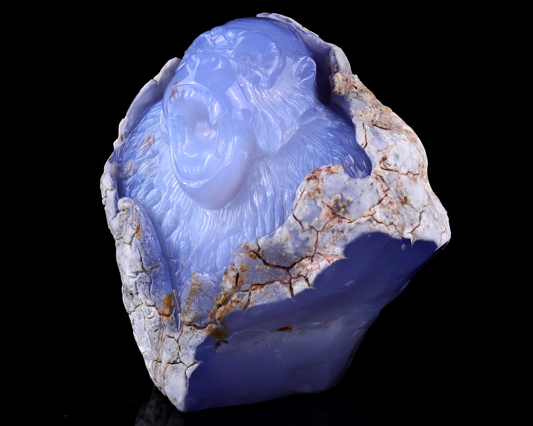 7.7" Blue Chalcedony Hand Carved Crystal Gorilla Sculpture crysvibe