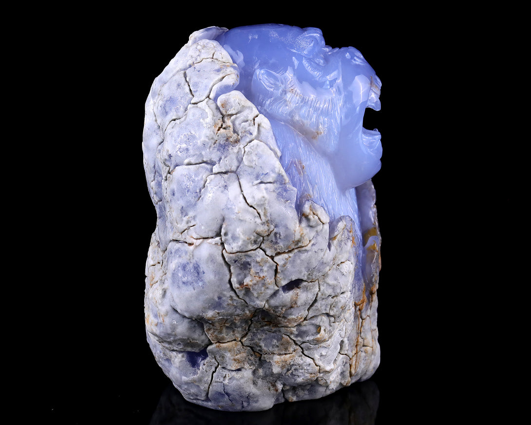 7.7" Blue Chalcedony Hand Carved Crystal Gorilla Sculpture crysvibe