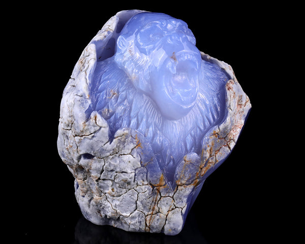 7.7" Blue Chalcedony Hand Carved Crystal Gorilla Sculpture crysvibe