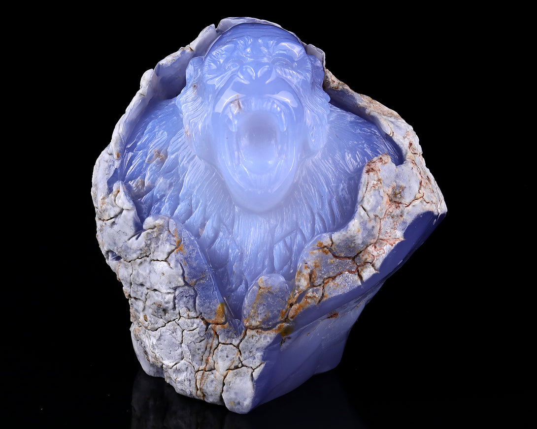 7.7" Blue Chalcedony Hand Carved Crystal Gorilla Sculpture crysvibe