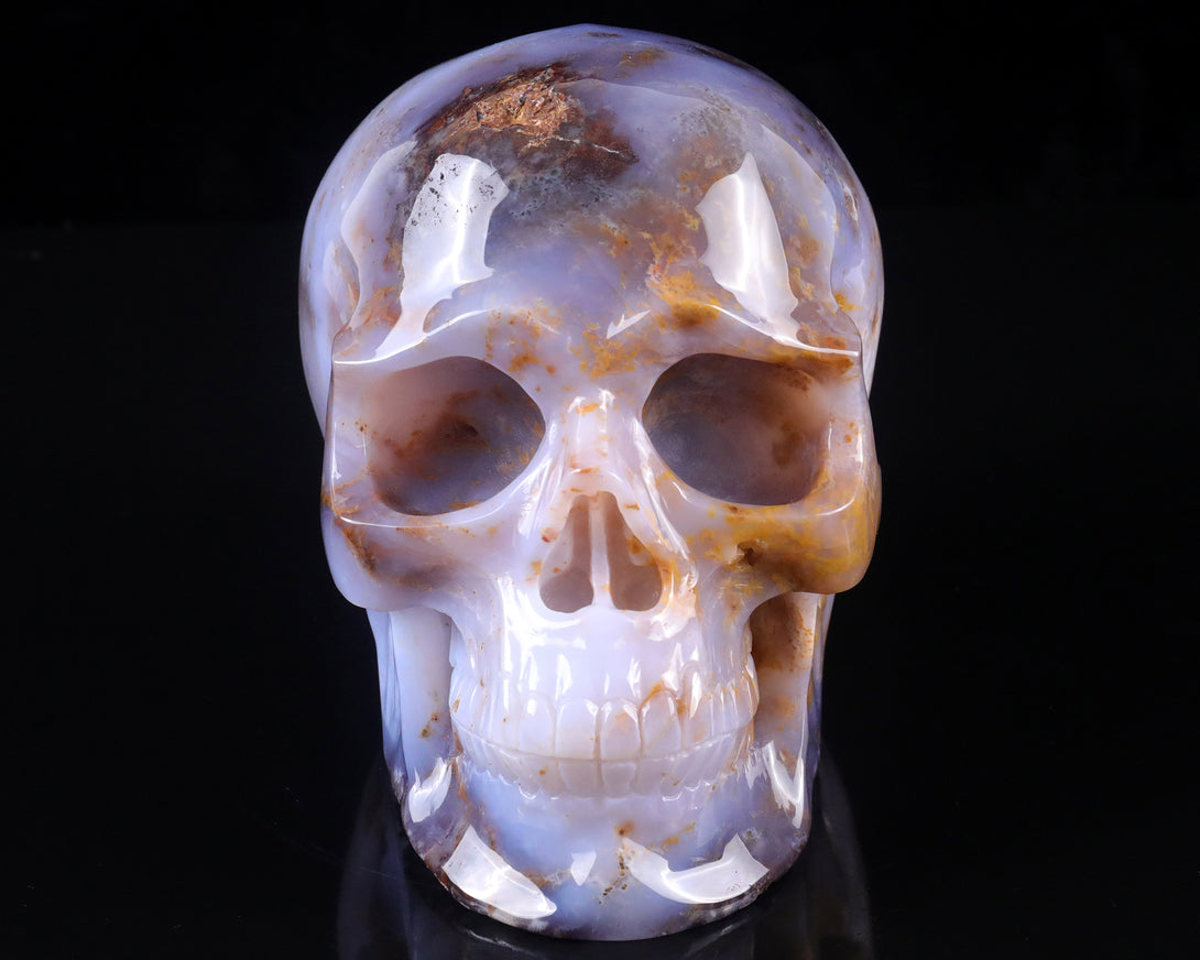 7.7" Blue Chalcedony Hand Carved Crystal Realistic Skull Sculpture crysvibe