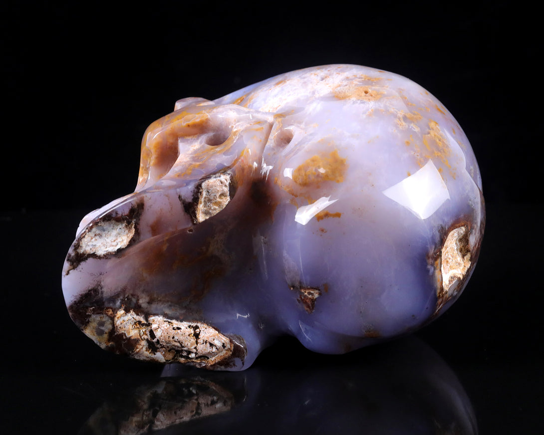 7.7" Blue Chalcedony Hand Carved Crystal Realistic Skull Sculpture crysvibe