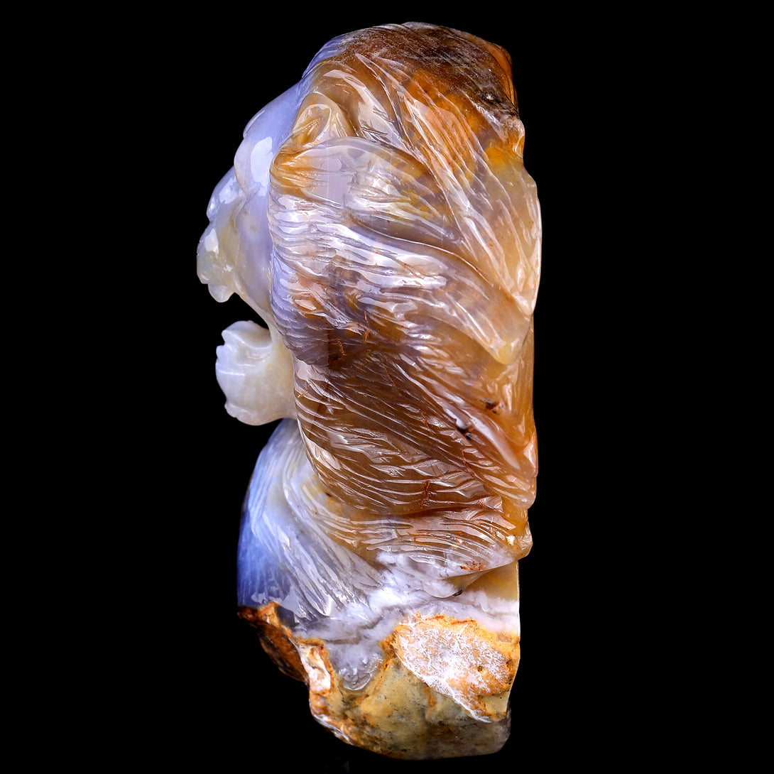 7.7" Chalcedony Hand Carved Crystal Lion Head Sculpture crysvibe