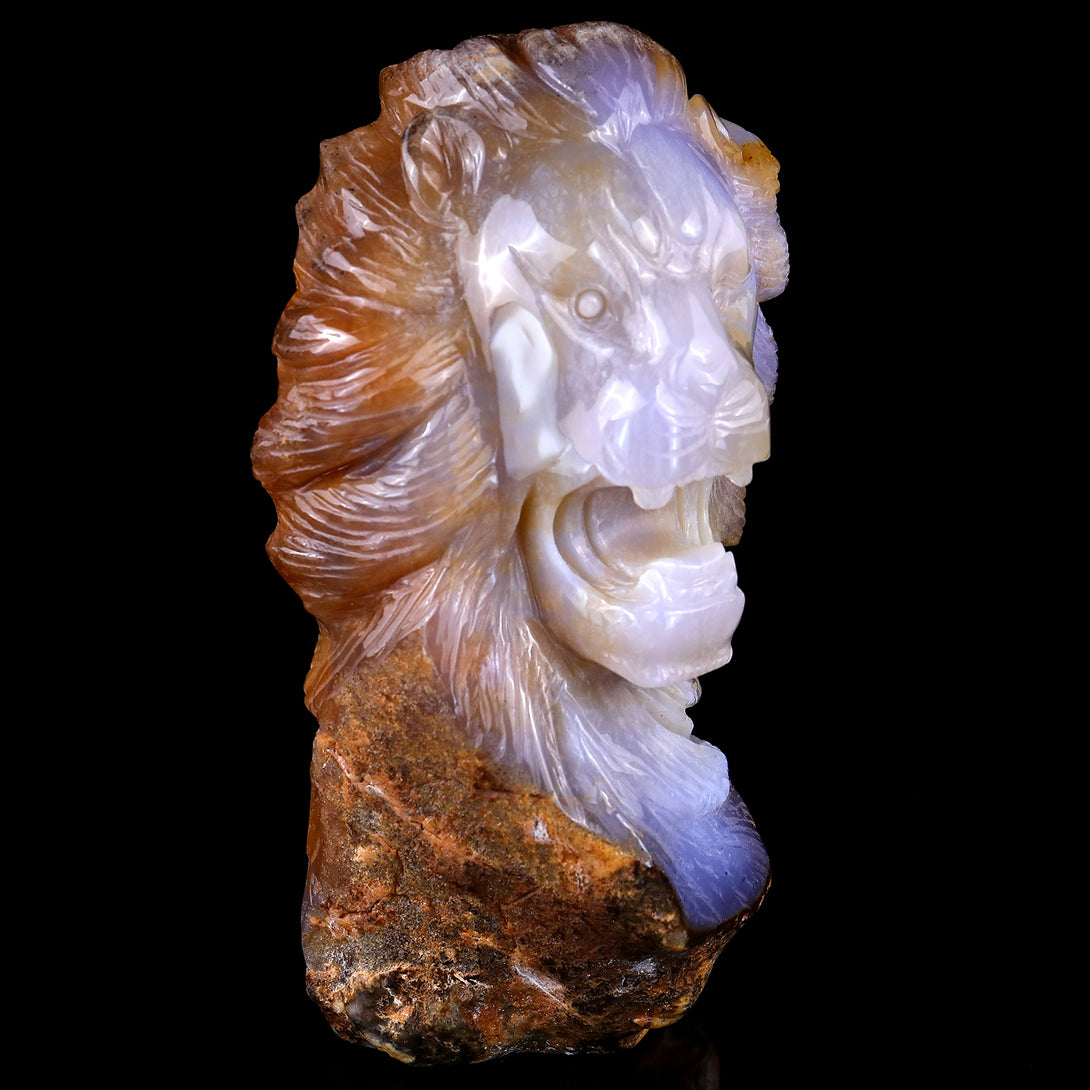 7.7" Chalcedony Hand Carved Crystal Lion Head Sculpture crysvibe