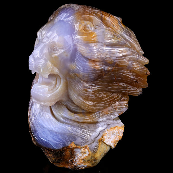 7.7" Chalcedony Hand Carved Crystal Lion Head Sculpture crysvibe