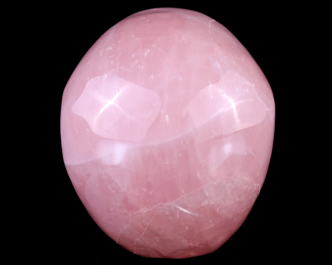 7.7" Rose Quartz Hand Carved Crystal Realistic Skull Sculpture crysvibe