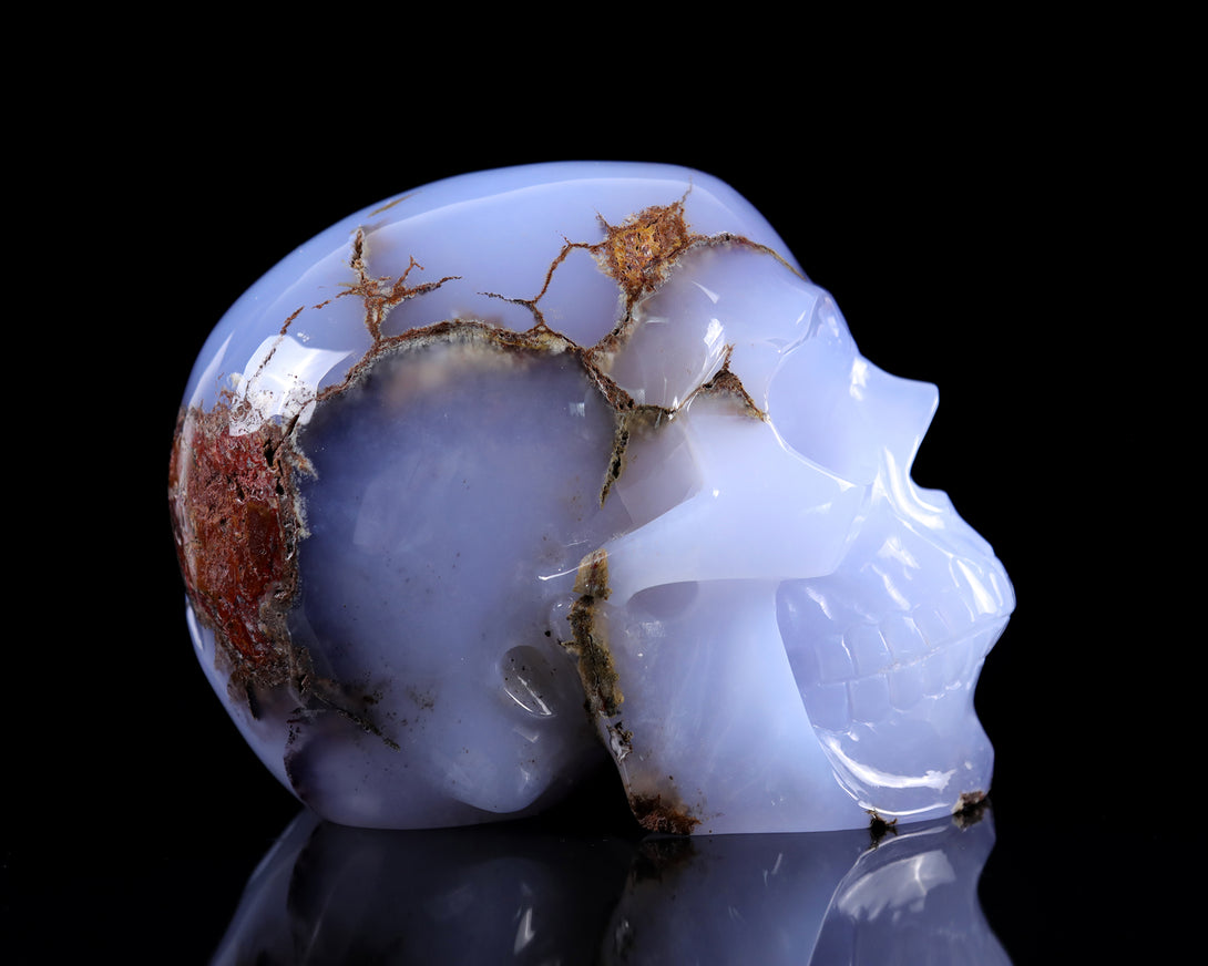 7.9" Blue Chalcedony Hand Carved Crystal Huge Realistic Skull Sculpture crysvibe