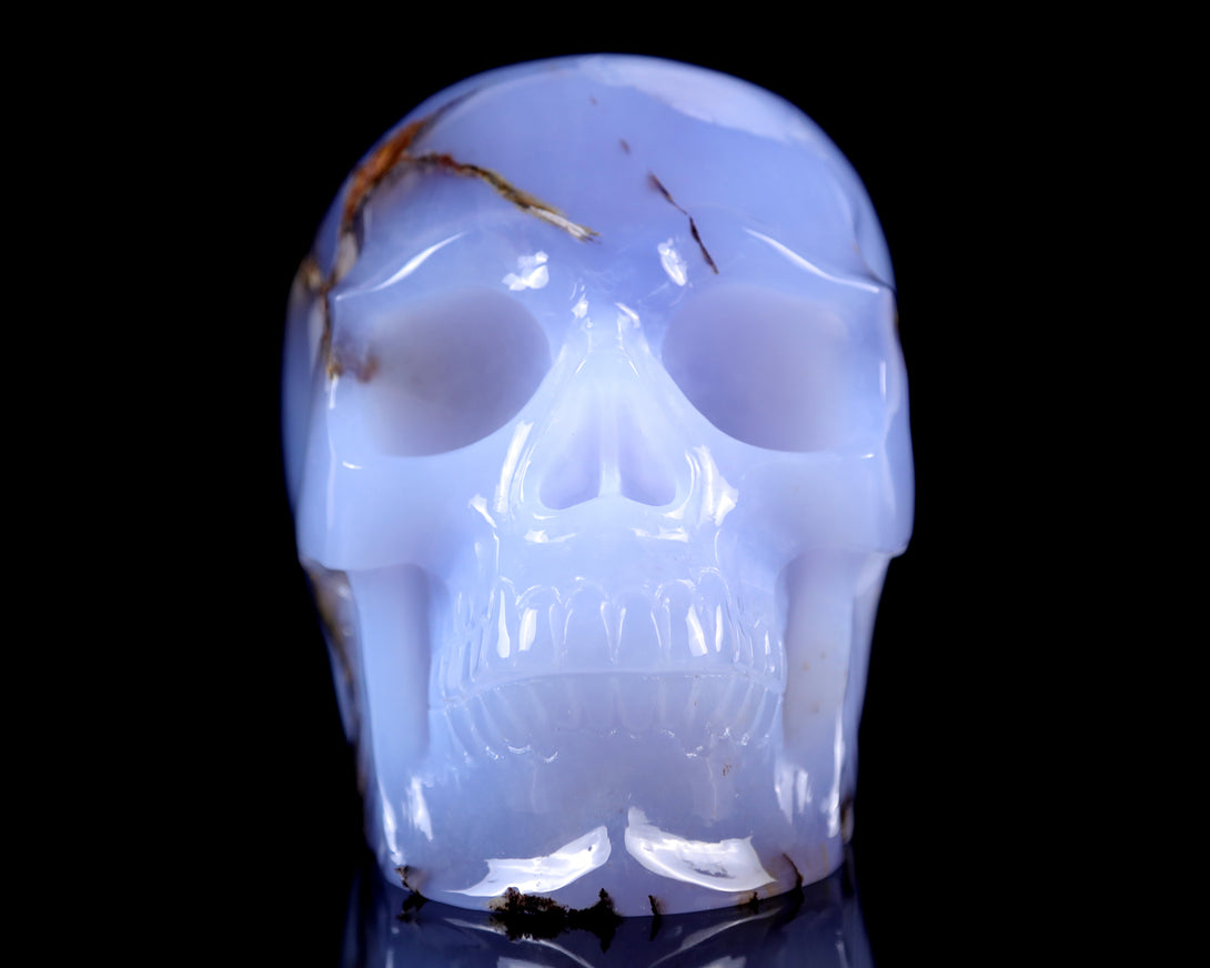 7.9" Blue Chalcedony Hand Carved Crystal Huge Realistic Skull Sculpture crysvibe