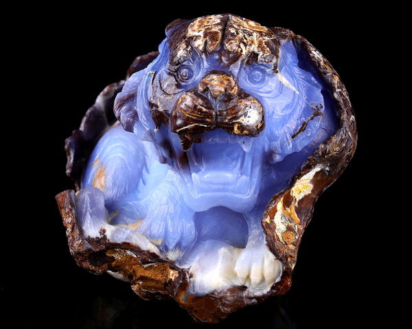 7.9" Blue Chalcedony Hand Carved Crystal Tiger Sculpture crysvibe