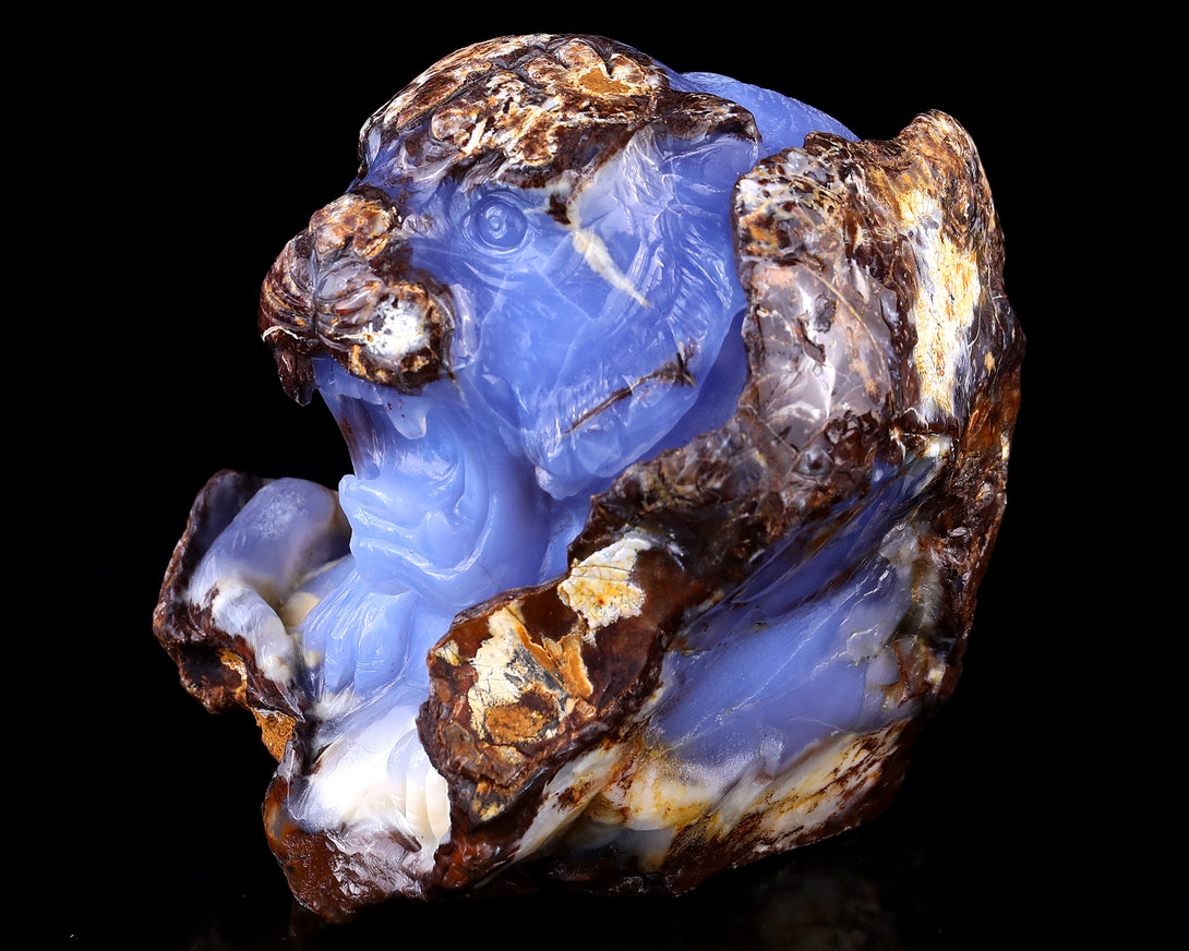 7.9" Blue Chalcedony Hand Carved Crystal Tiger Sculpture crysvibe