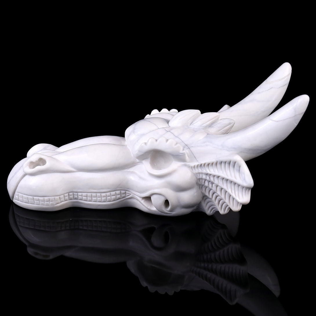 7.9" White Jade Hand Carved Crystal Dragon Skull Sculpture crysvibe