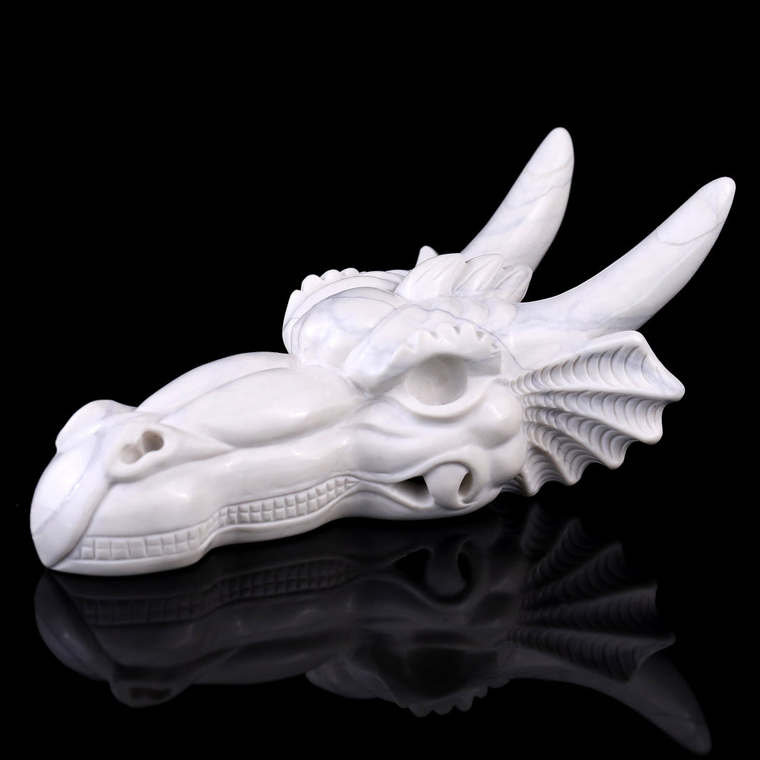 7.9" White Jade Hand Carved Crystal Dragon Skull Sculpture crysvibe