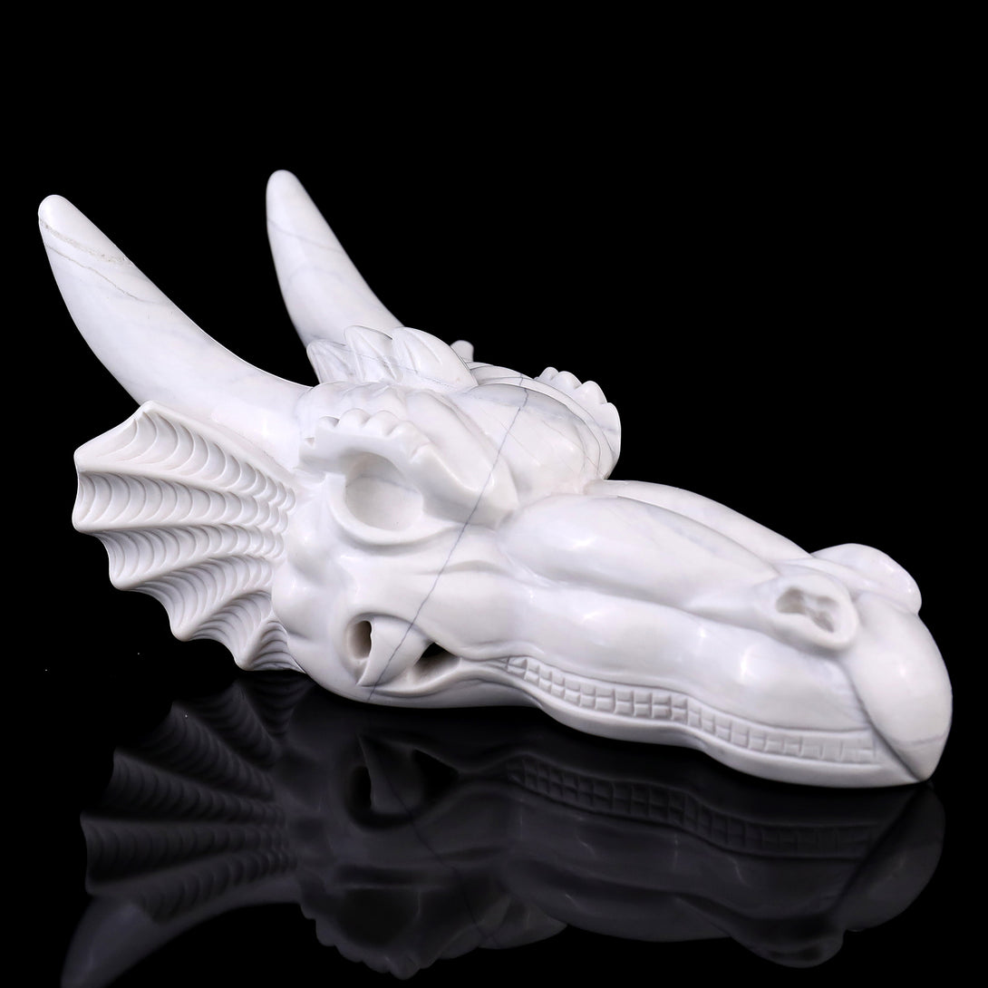 7.9" White Jade Hand Carved Crystal Dragon Skull Sculpture crysvibe