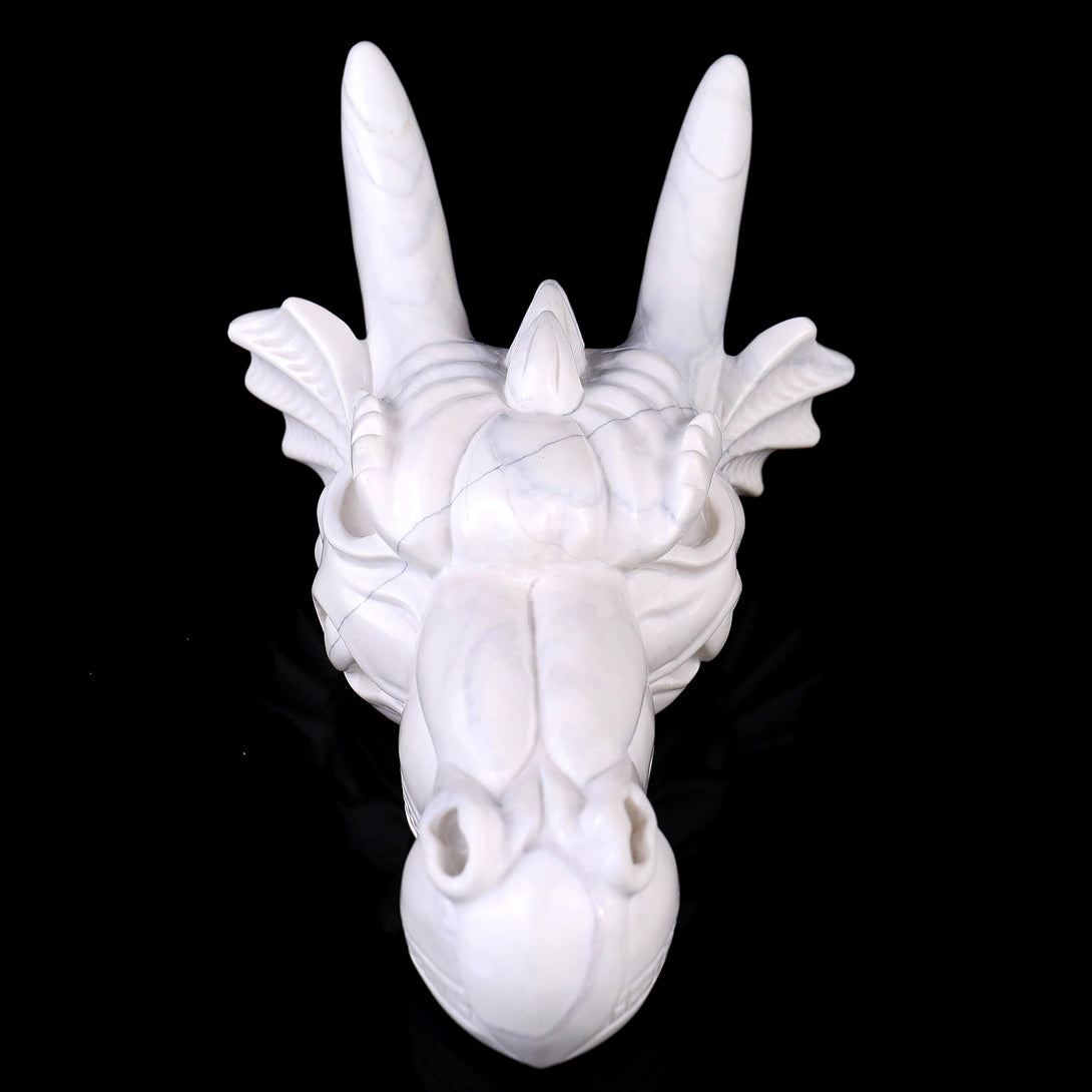 7.9" White Jade Hand Carved Crystal Dragon Skull Sculpture crysvibe