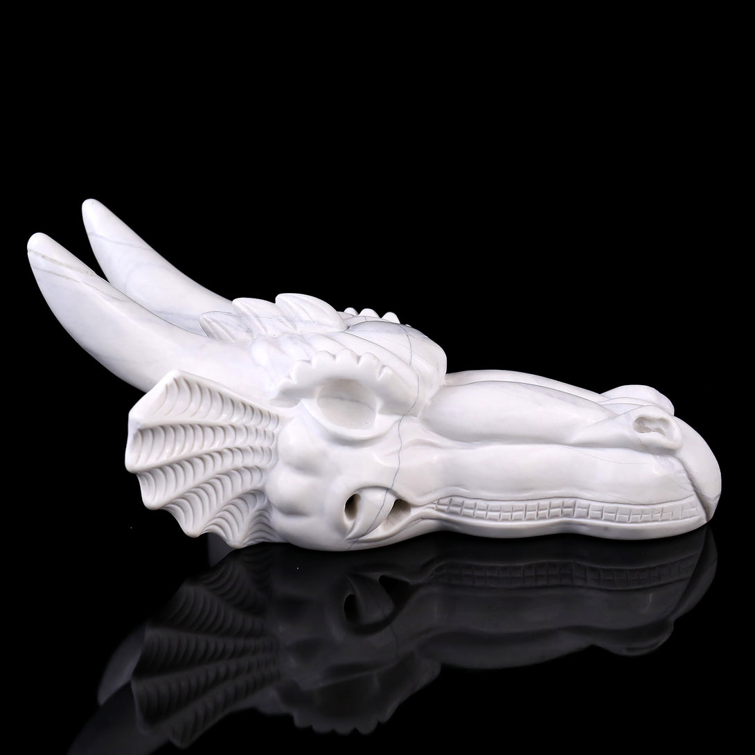 7.9" White Jade Hand Carved Crystal Dragon Skull Sculpture crysvibe