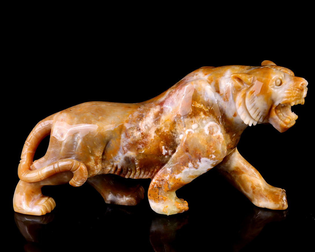 8.1" Chalcedony Hand Carved Crystal Tiger Sculpture crysvibe