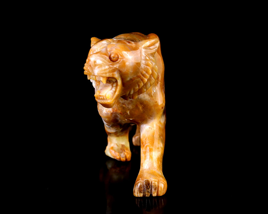 8.1" Chalcedony Hand Carved Crystal Tiger Sculpture crysvibe