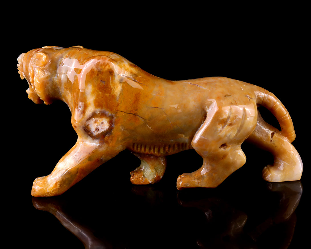 8.1" Chalcedony Hand Carved Crystal Tiger Sculpture crysvibe