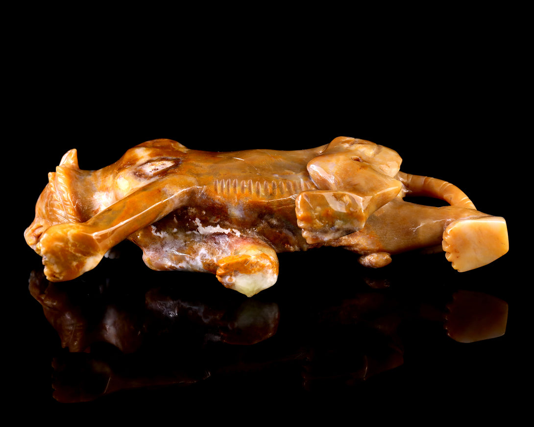 8.1" Chalcedony Hand Carved Crystal Tiger Sculpture crysvibe